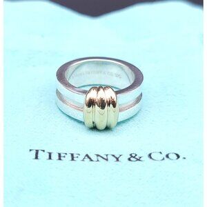 Tiffany & Co Vintage Sterling Silver 18kt Yellow Gold Atlas Groove Ring Size 5